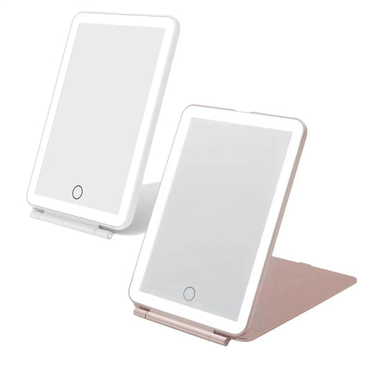 Mirroir LED Pliabe & Tactile| Lumière réglabe & rechargeable